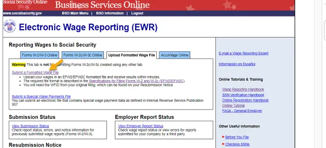 screenshot of the SSA Website